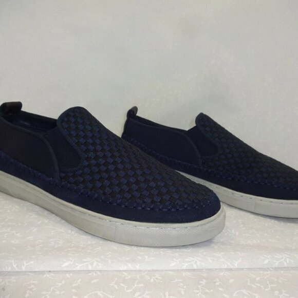 TORCH Mens Size 10 Navy Blue Checks Slip On Walking Sneaker Shoes 1237047 - Picture 3 of 10